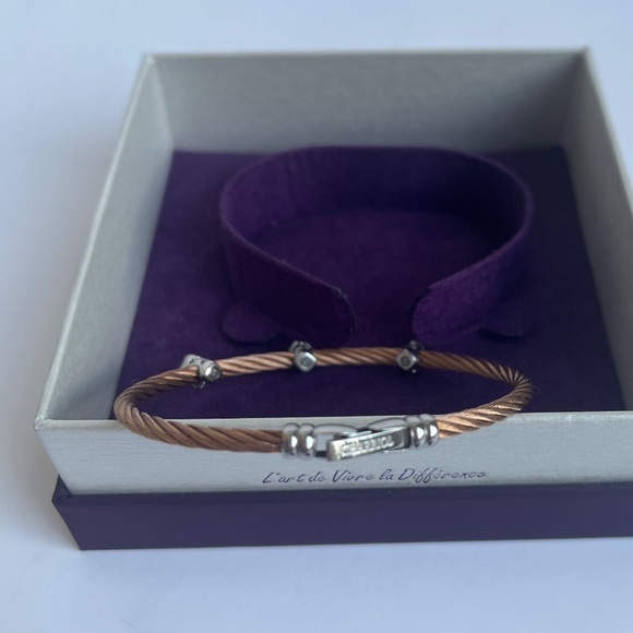 Charriol 18K White Gold Tree stations Diamonds Rose Gold Cable Bracelet NEW - Picture 4 of 6